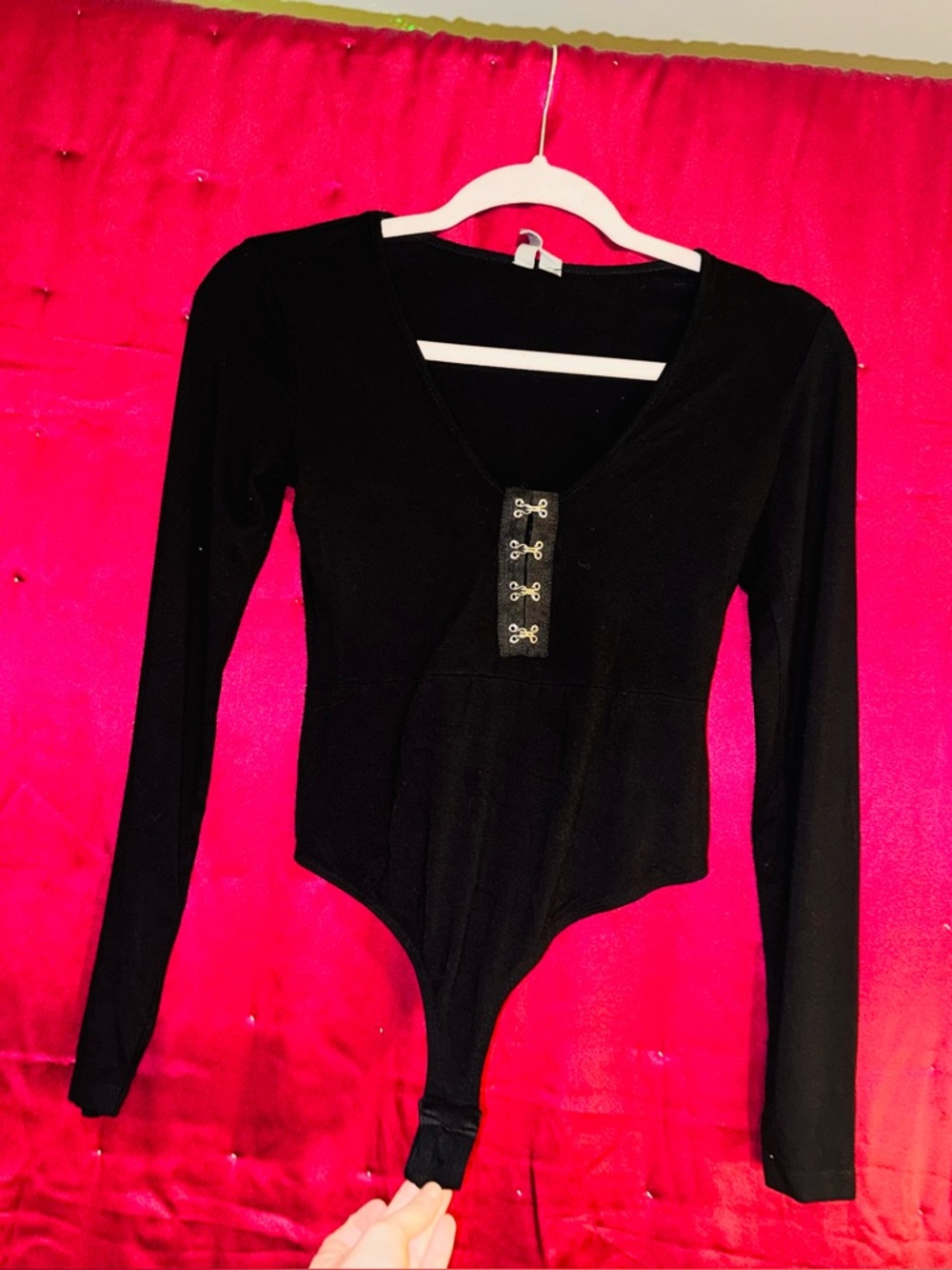 👑 CUTE BLACK SIZE 0 ASOS Black Long-Sleeve Hook-Front Bodysuit
